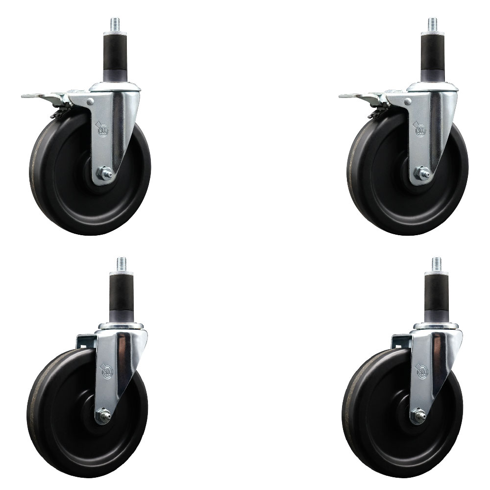 SCC-EXTTL20S615-PHS-2-S-2-114 Phenolic Swivel Expanding Stem Caster with 6 in. Black Wheels & 1.25 in. Stems - Set of 4