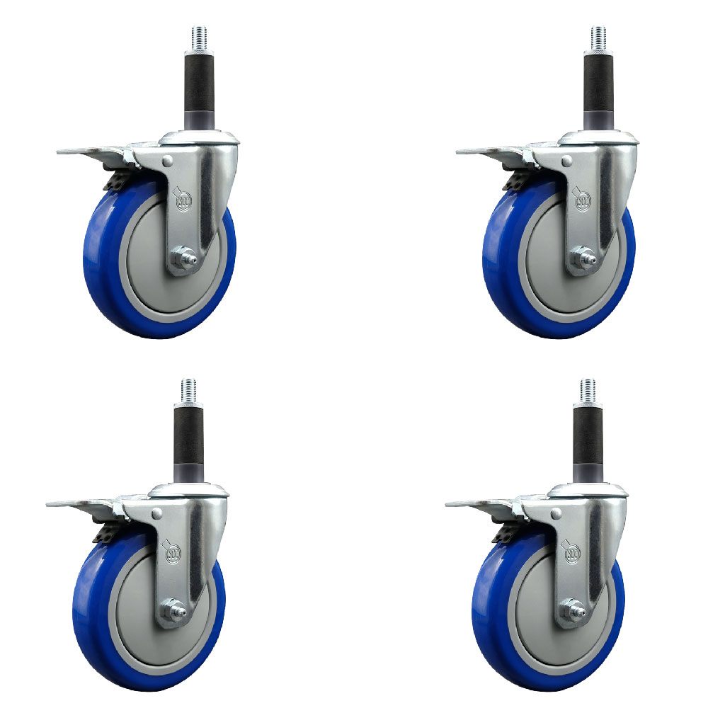 SCC-EXTTL20S514-PPUB-BLUE-1-4 Polyurethane Swivel Expanding Stem Caster with 5 in. Blue Wheels & 1 in. Stems - Set of 4