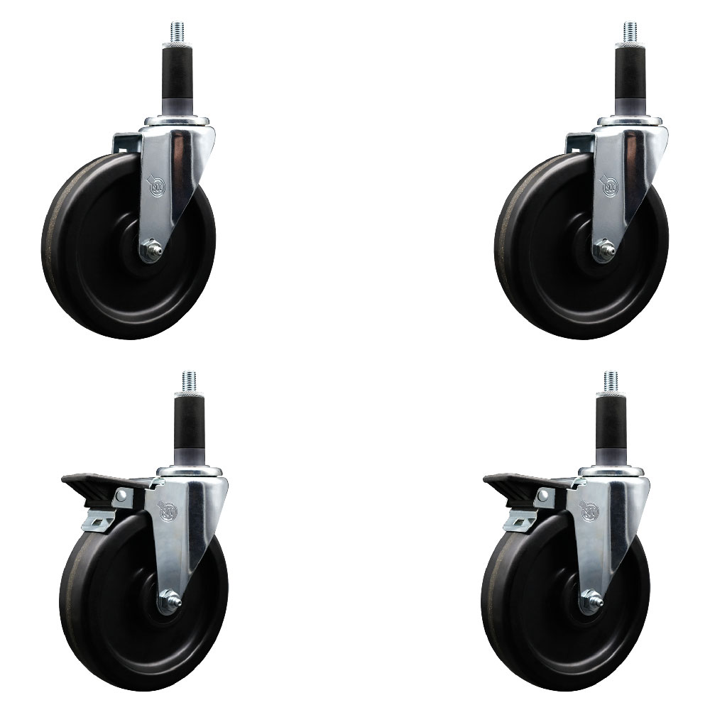 SCC-EX20S615-PHS-2-PLB-2-118 Phenolic Swivel Expanding Stem Caster with 6 in. Black Wheels & 1.13 in. Stems - Set of 4