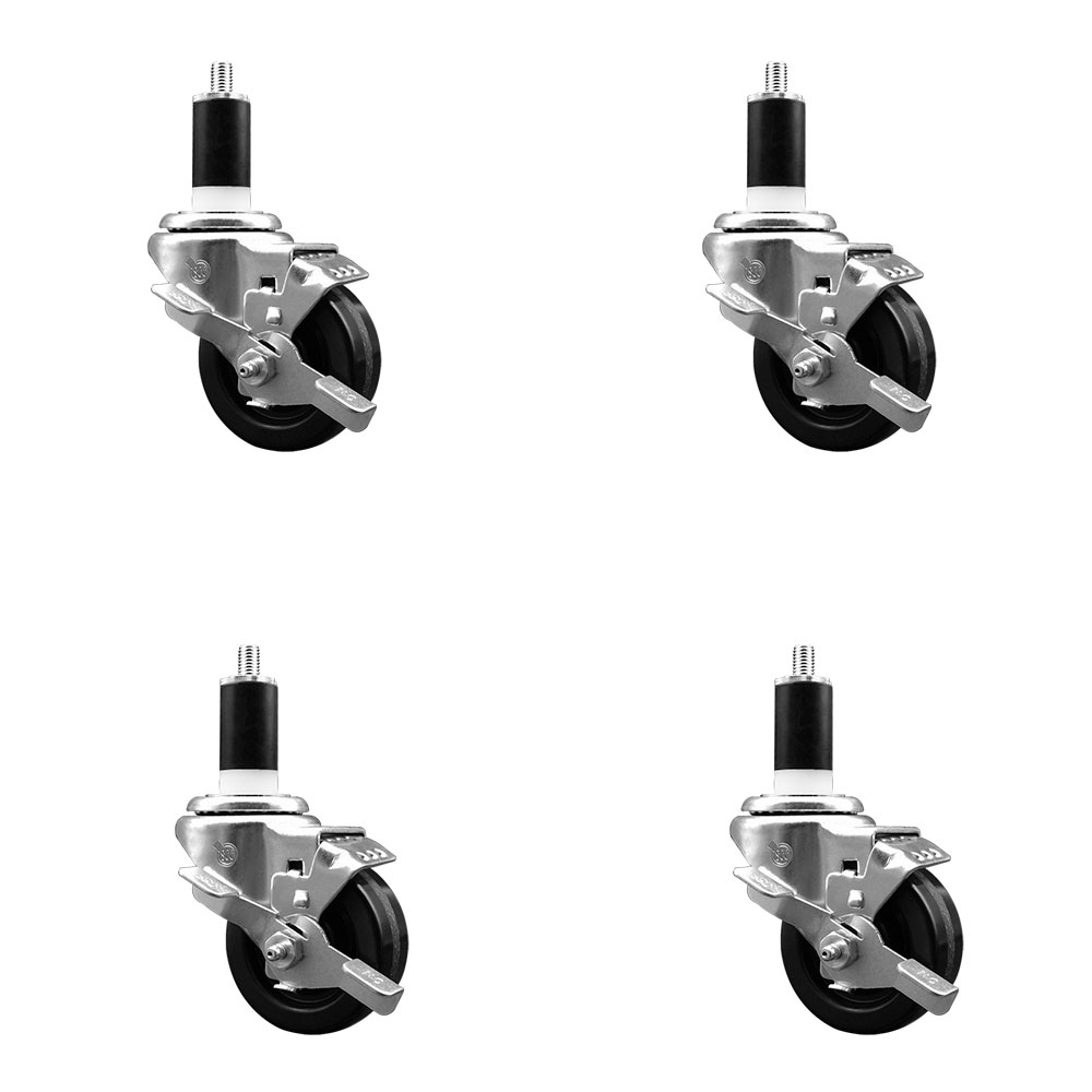 SCC-EX20S314-PHS-TLB-138-4 Phenolic Swivel Expanding Stem Caster with 3 in. Black Wheels & 1.38 in. Stems - Set of 4