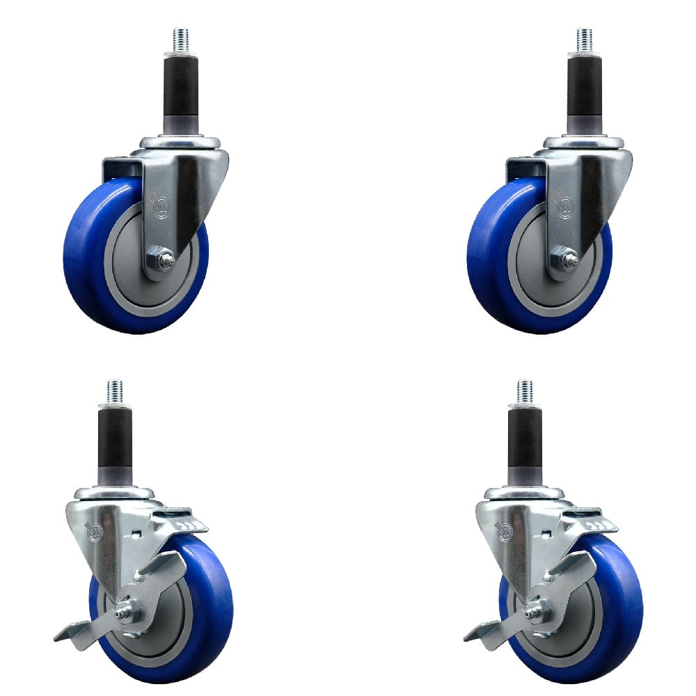 SCC-EX20S414-PPUB-BLUE-2-TLB-2-118 Polyurethane Swivel Expanding Stem Caster with 4 in. Blue Wheels & 1.13 in. Stems - Set of 4