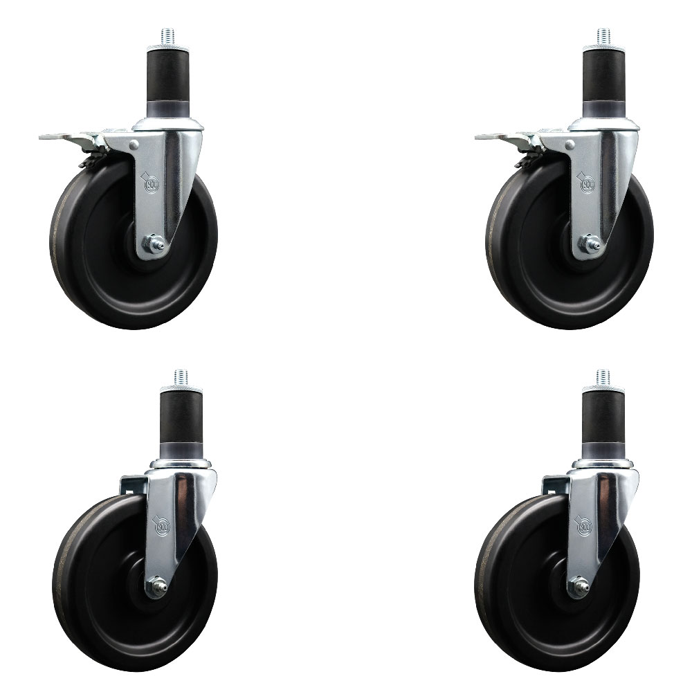 SCC-EXTTL20S615-PHS-2-S-2-158 Phenolic Swivel Expanding Stem Caster with 6 in. Black Wheels & 1.63 in. Stems - Set of 4