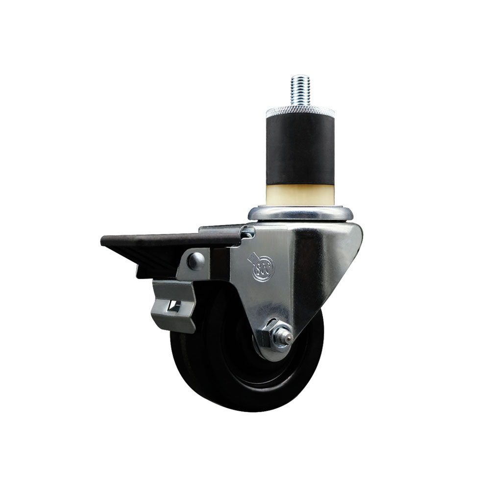 SCC-EX20S314-PHS-PLB-178 Phenolic Swivel Expanding Stem Swivel Caster with 3 in. Black Wheel & 1.87 in. Stem & Posi Locking Brake