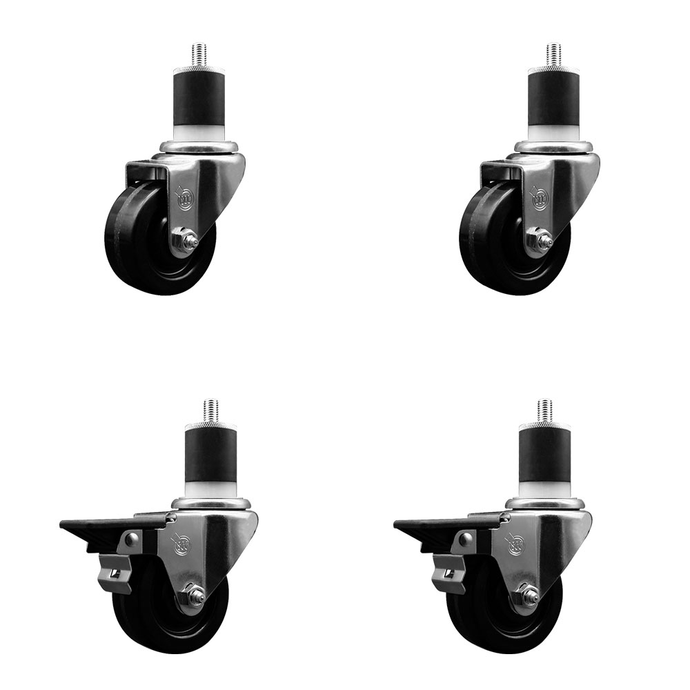 SCC-EX20S314-PHS-2-PLB-2-178 Phenolic Swivel Expanding Stem Caster with 3 in. Black Wheels & 1.87 in. Stems - Set of 4
