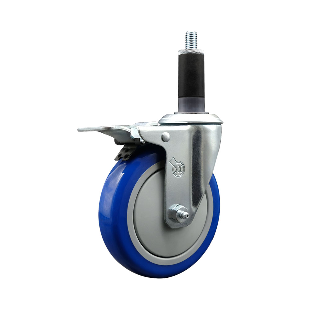 SCC-EXTTL20S514-PPUB-BLUE-118 Polyurethane Expanding Stem Swivel Caster with 5 in. Blue Wheel & 1.13 in. Stem & Total Locking Brake