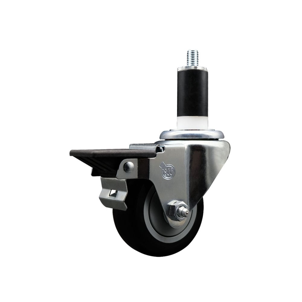 SCC-EX20S314-PPUB-BLK-PLB-138 Polyurethane Expanding Stem Swivel Caster with 3 in. Black Wheel & 1.38 in. Stem & Posi Locking Brake