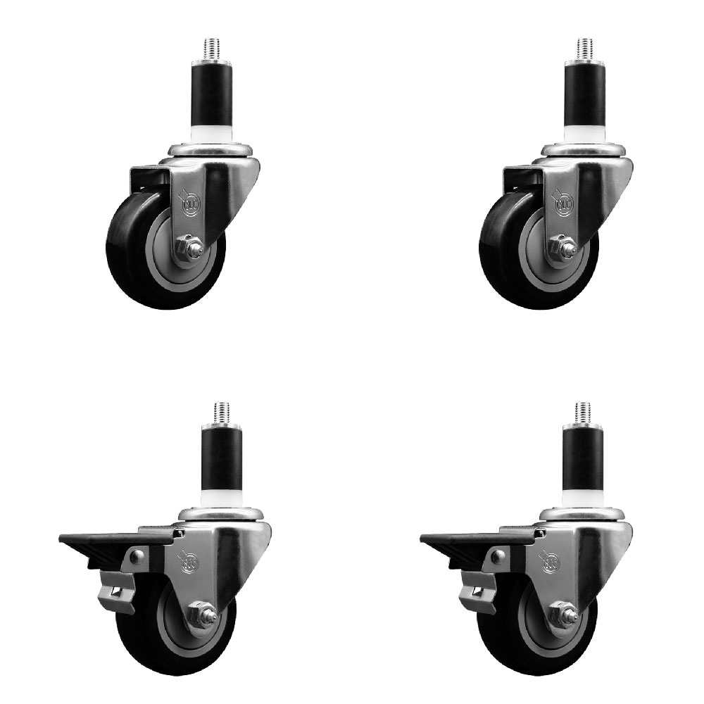 SCC-EX20S314-PPUB-BLK-2-PLB-2-138 Polyurethane Swivel Expanding Stem Caster with 3 in. Black Wheels & 1.38 in. Stems - Set of 4