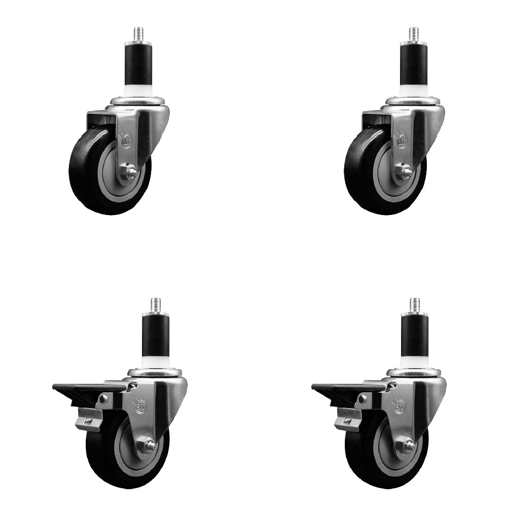 SCC-EX20S3514-PPUB-BLK-2-PLB-2-138 Polyurethane Swivel Expanding Stem Caster with 3.5 in. Black Wheels & 1.38 in. Stems - Set of 4