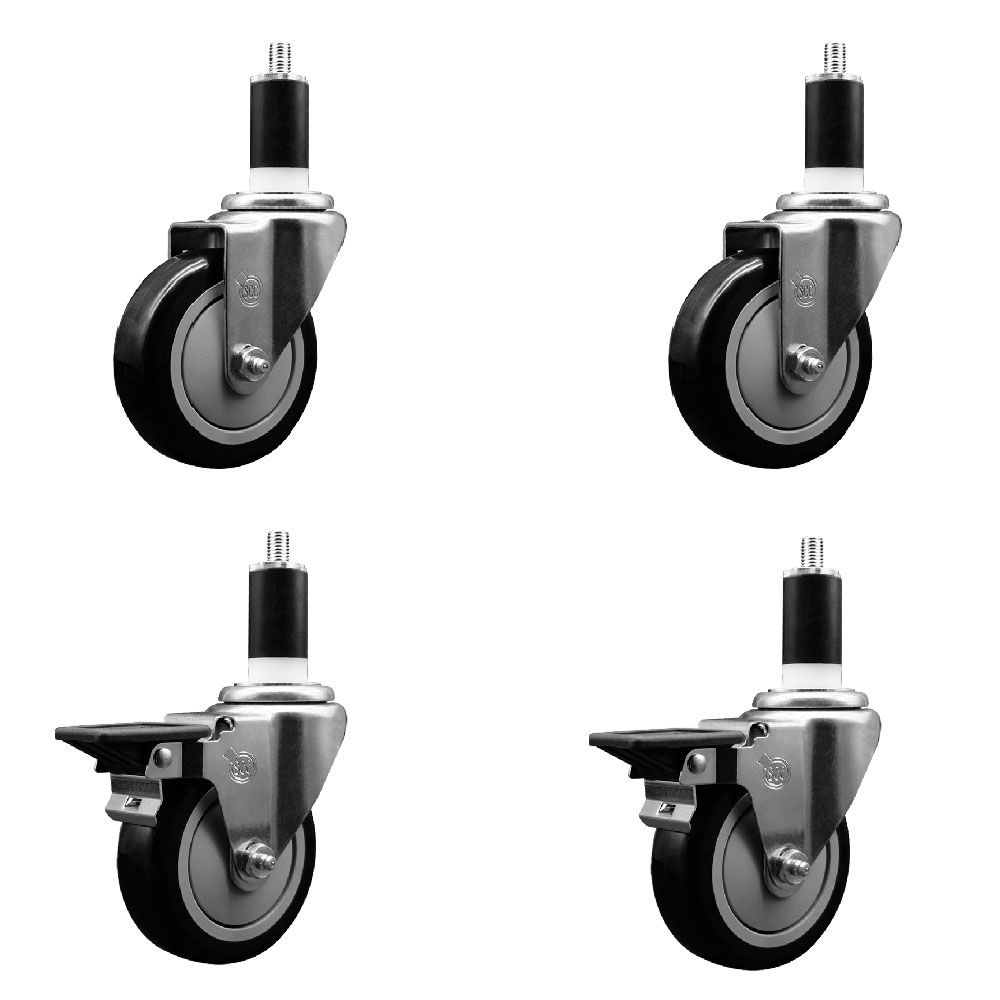 SCC-EX20S414-PPUB-BLK-2-PLB-2-138 Polyurethane Swivel Expanding Stem Caster with 4 in. Black Wheels & 1.38 in. Stems - Set of 4
