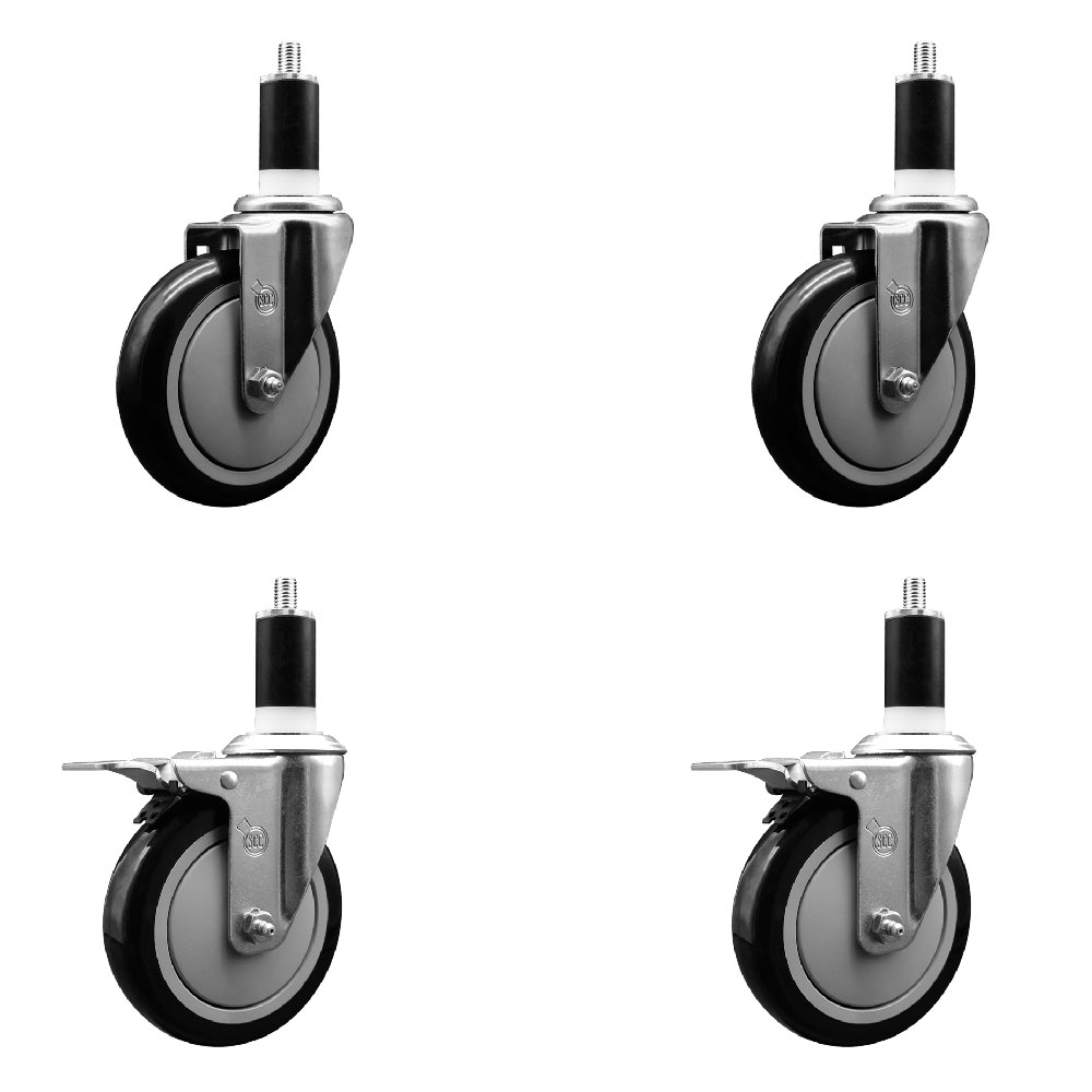 SCC-EXTTL20S514-PPUB-BLK-2-S-2-138 Polyurethane Swivel Expanding Stem Caster with 5 in. Black Wheels & 1.38 in. Stems - Set of 4