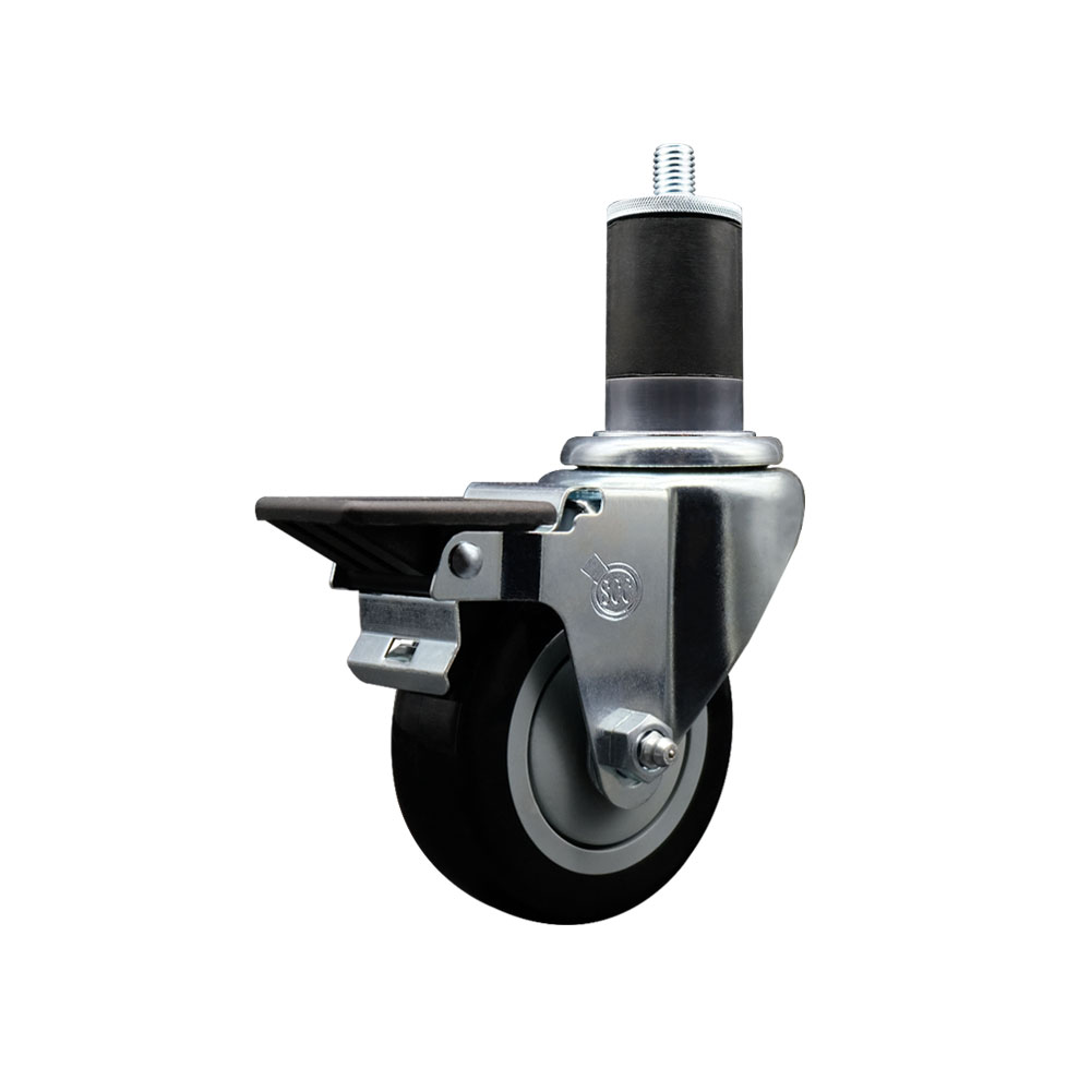 SCC-EX20S3514-PPUB-BLK-PLB-158 Polyurethane Expanding Stem Swivel Caster with 3.5 in. Black Wheel & 1.63 in. Stem & Posi Locking Brake