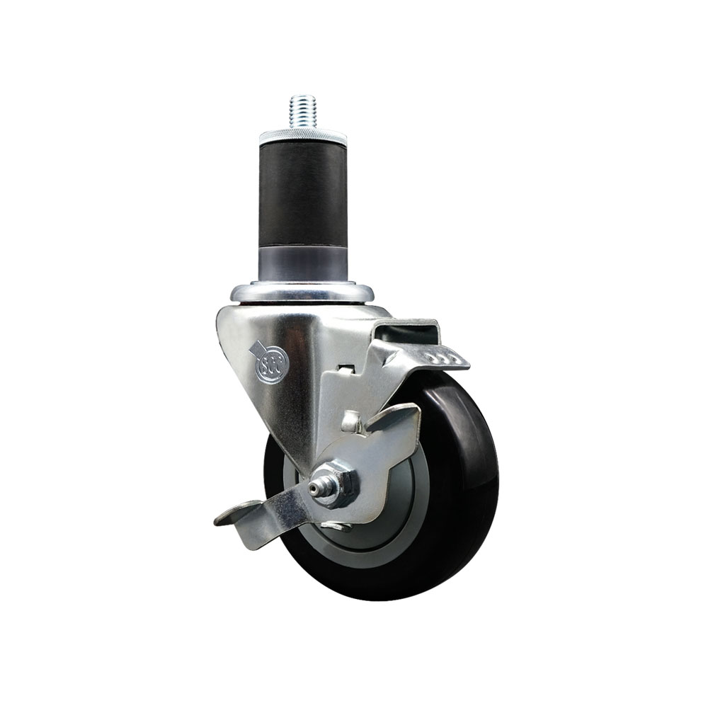 SCC-EX20S3514-PPUB-BLK-TLB-158 Polyurethane Expanding Stem Swivel Caster with 3.5 in. Black Wheel & 1.63 in. Stem & Top Locking Brake
