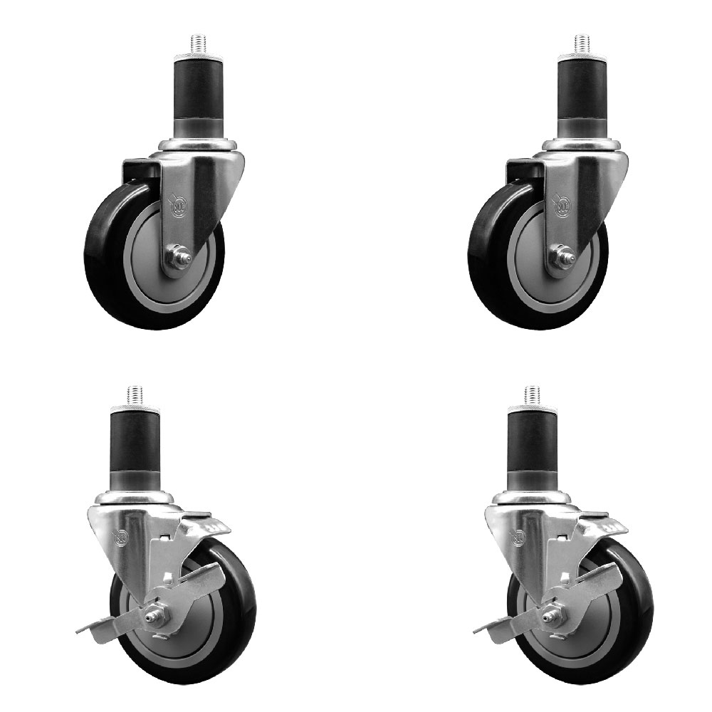 SCC-EX20S414-PPUB-BLK-2-TLB-2-158 Polyurethane Swivel Expanding Stem Caster with 4 in. Black Wheels & 1.63 in. Stems - Set of 4
