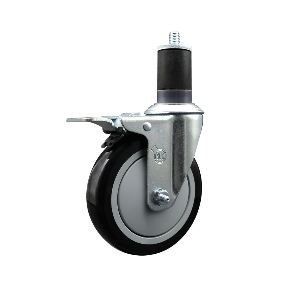 SCC-EXTTL20S514-PPUB-BLK-158 Polyurethane Expanding Stem Swivel Caster with 5 in. Black Wheel & 1.63 in. Stem & Total Locking Brake