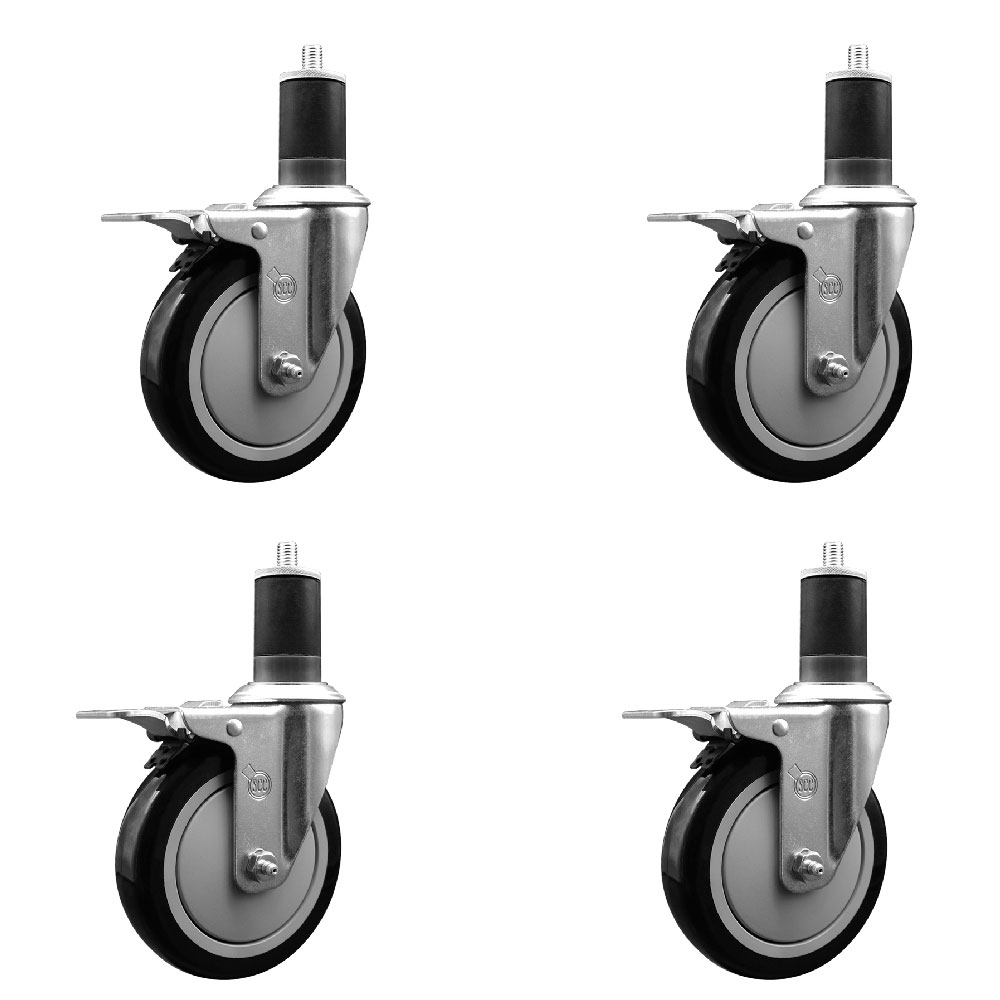 SCC-EXTTL20S514-PPUB-BLK-158-4 Polyurethane Swivel Expanding Stem Caster with 5 in. Black Wheels & 1.63 in. Stems - Set of 4