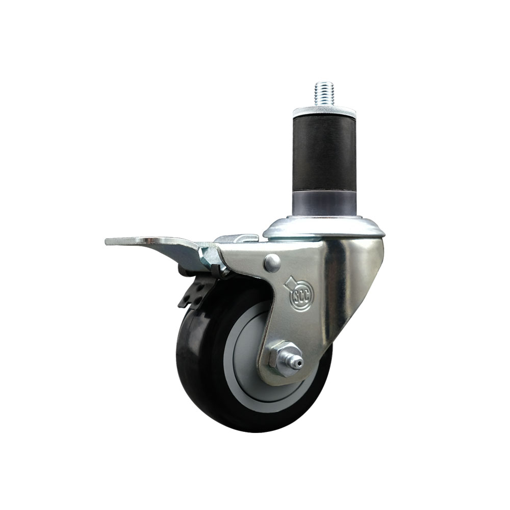 SCC-SSEXTTL20S314-PPUB-BLK-158 Stainless Steel Polyurethane Expanding Stem Swivel Caster with 3 in. Black Wheel & 1.63 in. Stem & Total Locking Brake