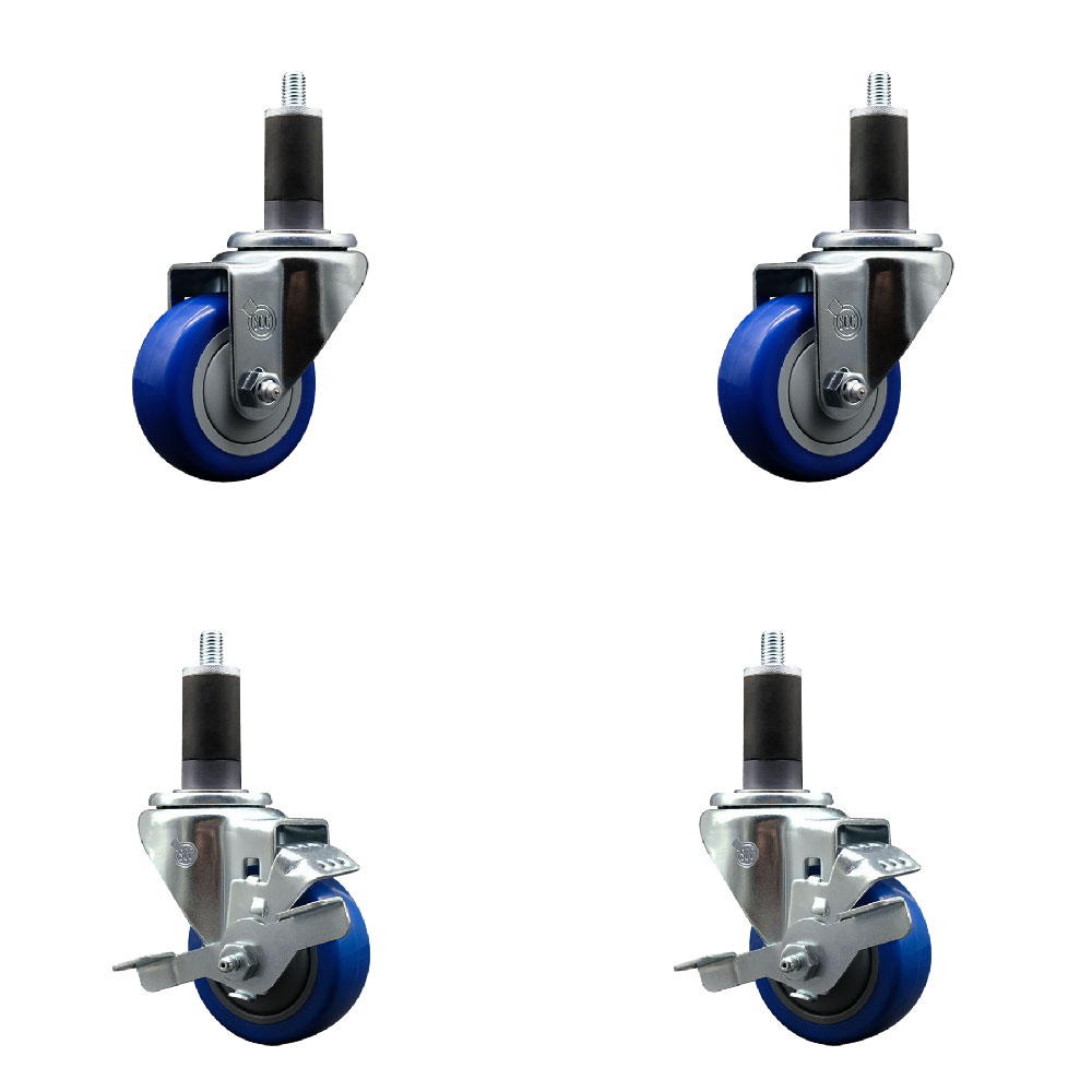 SCC-EX20S314-PPUB-BLUE-2-TLB-2-114 Polyurethane Swivel Expanding Stem Caster with 3 in. Blue Wheels & 1.25 in. Stems - Set of 4