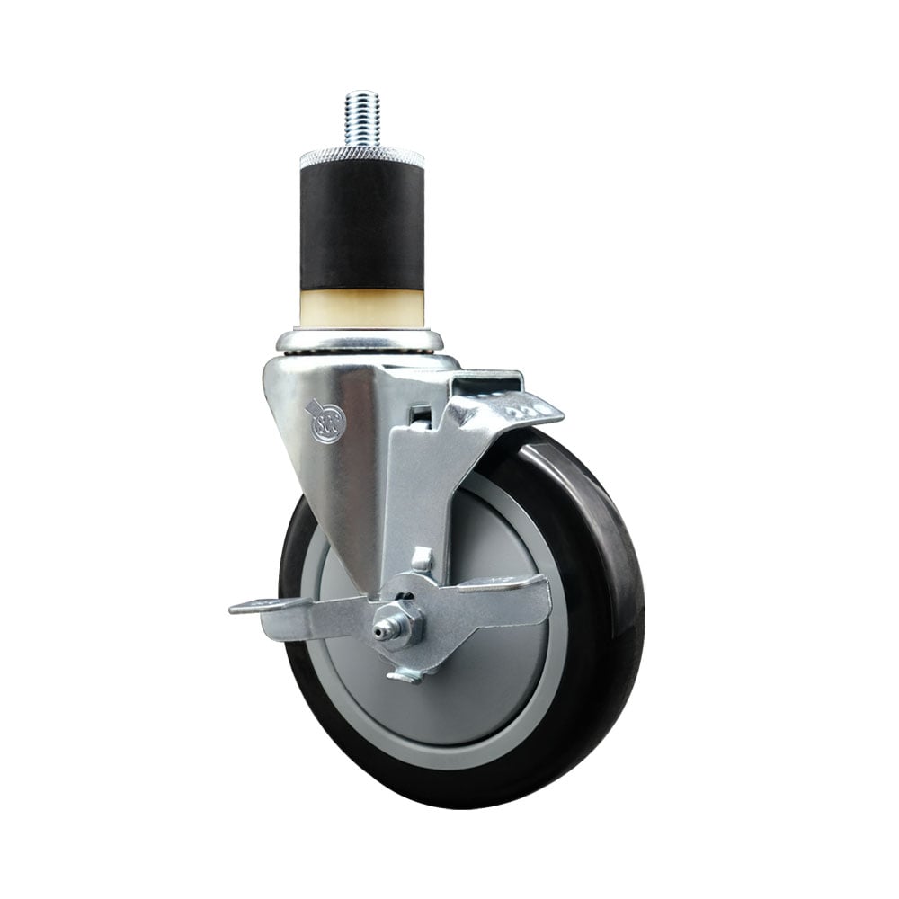 SCC-EX20S514-PPUB-BLK-TLB-178 Polyurethane Expanding Stem Swivel Caster with 5 in. Black Wheel & 1.87 in. Stem & Top Locking Brake