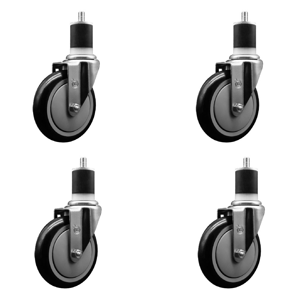 SCC-EX20S514-PPUB-BLK-178-4 Polyurethane Swivel Expanding Stem Caster with 5 in. Black Wheels & 1.87 in. Stems - Set of 4