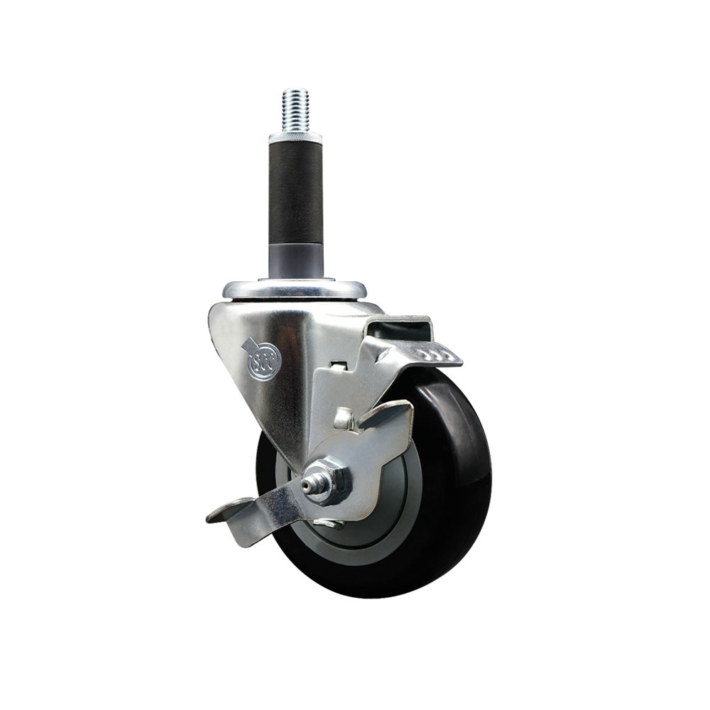 SCC-EX20S3514-PPUB-BLK-TLB-1 Polyurethane Expanding Stem Swivel Caster with 3.5 in. Black Wheel & 1 in. Stem & Top Locking Brake