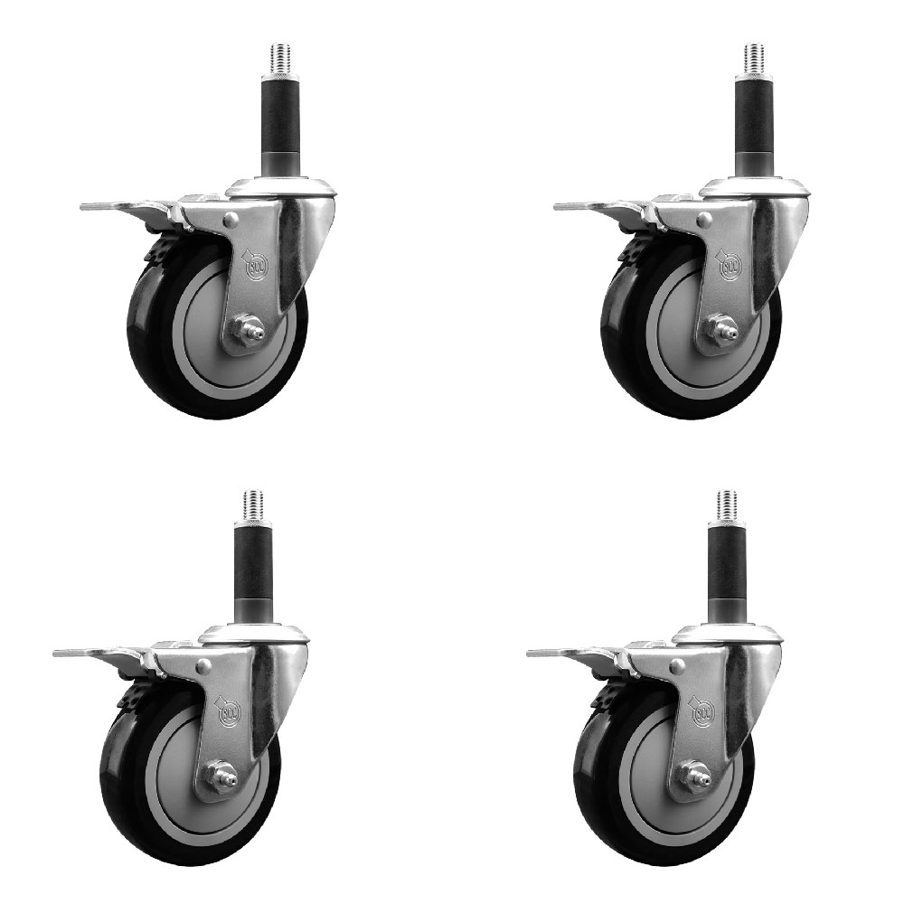 SCC-EXTTL20S414-PPUB-BLK-1-4 Polyurethane Swivel Expanding Stem Caster with 4 in. Black Wheels & 1 in. Stems - Set of 4