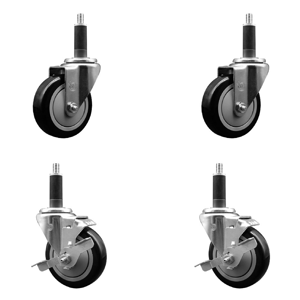 SCC-EX20S414-PPUB-BLK-2-TLB-2-1 Polyurethane Swivel Expanding Stem Caster with 4 in. Black Wheels & 1 in. Stems - Set of 4