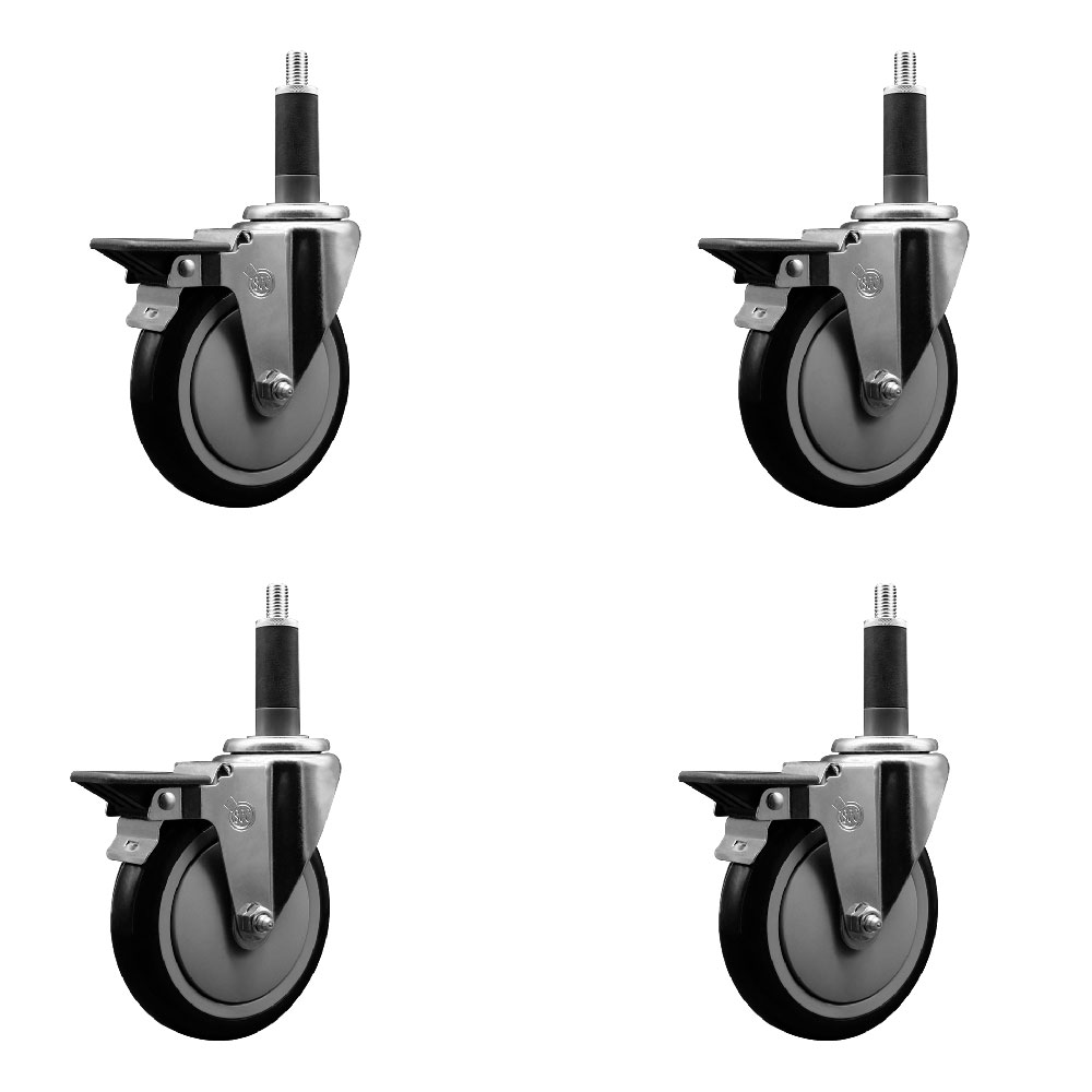 SCC-EX20S514-PPUB-BLK-PLB-1-4 Polyurethane Swivel Expanding Stem Caster with 5 in. Black Wheels & 1 in. Stems - Set of 4