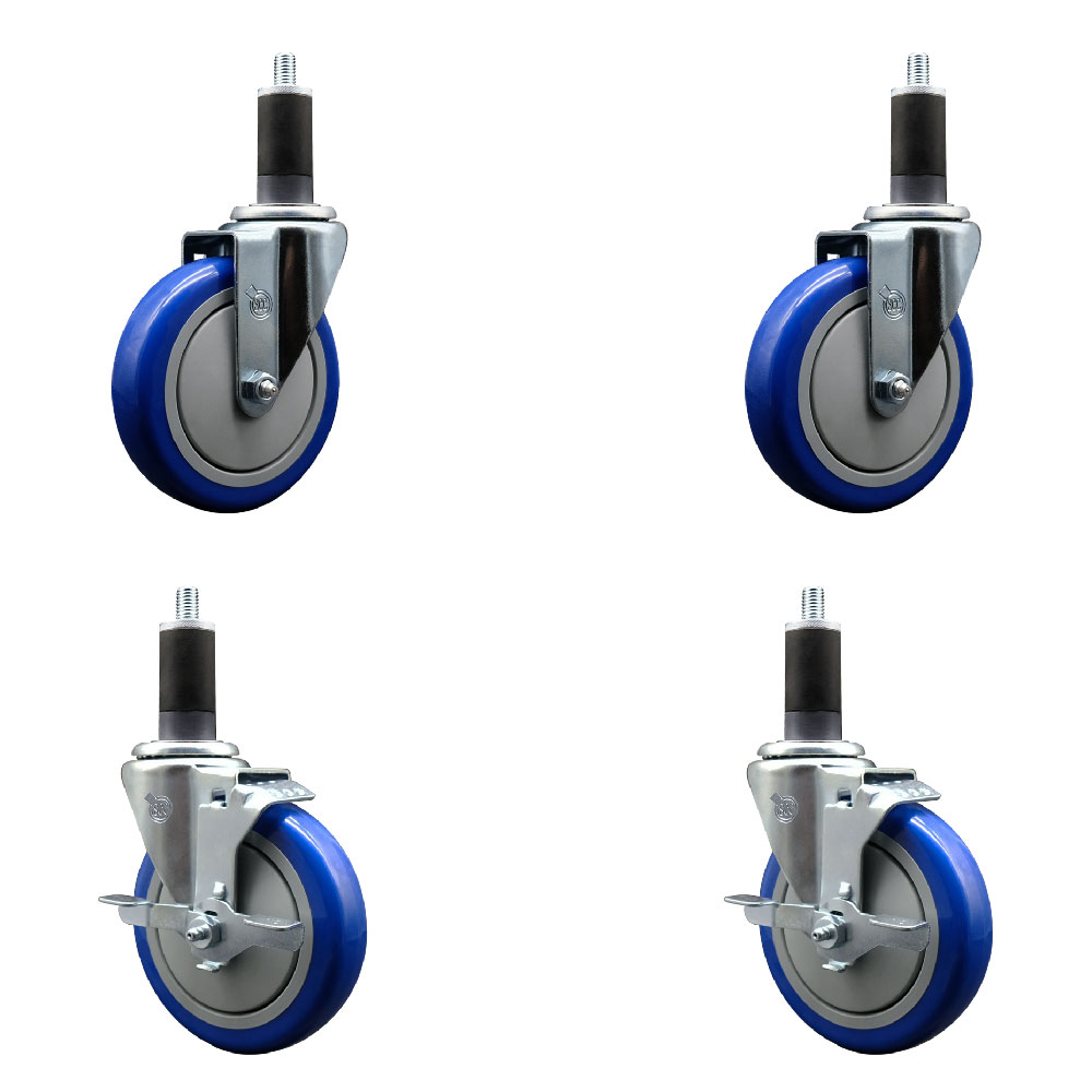 SCC-EX20S514-PPUB-BLUE-2-TLB-2-114 Polyurethane Swivel Expanding Stem Caster with 5 in. Blue Wheels & 1.25 in. Stems - Set of 4