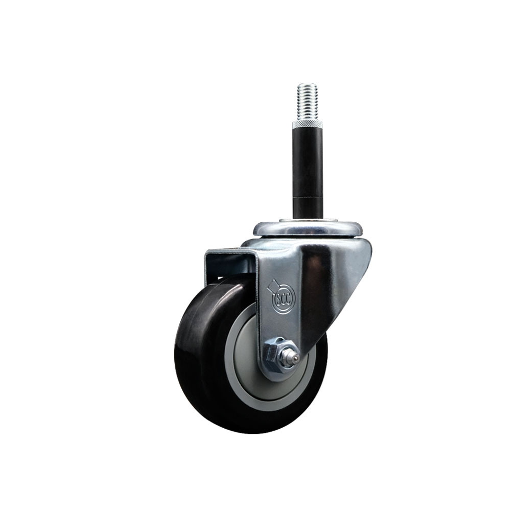 SCC-EX20S314-PPUB-BLK-34 Polyurethane Expanding Stem Swivel Caster with 3 in. Black Wheel & 0.75 in. Stem