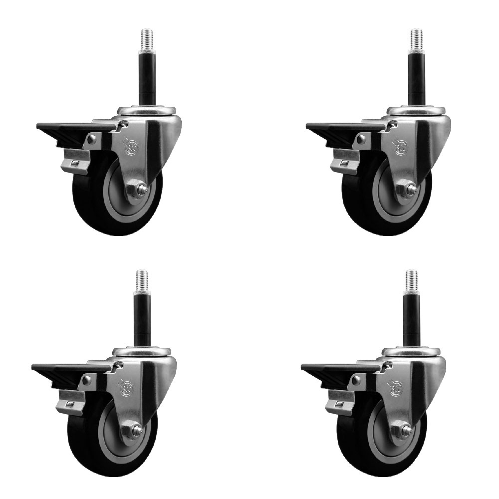 SCC-EX20S3514-PPUB-BLK-PLB-34-4 Polyurethane Swivel Expanding Stem Caster with 3.5 in. Black Wheels & 0.75 in. Stems - Set of 4
