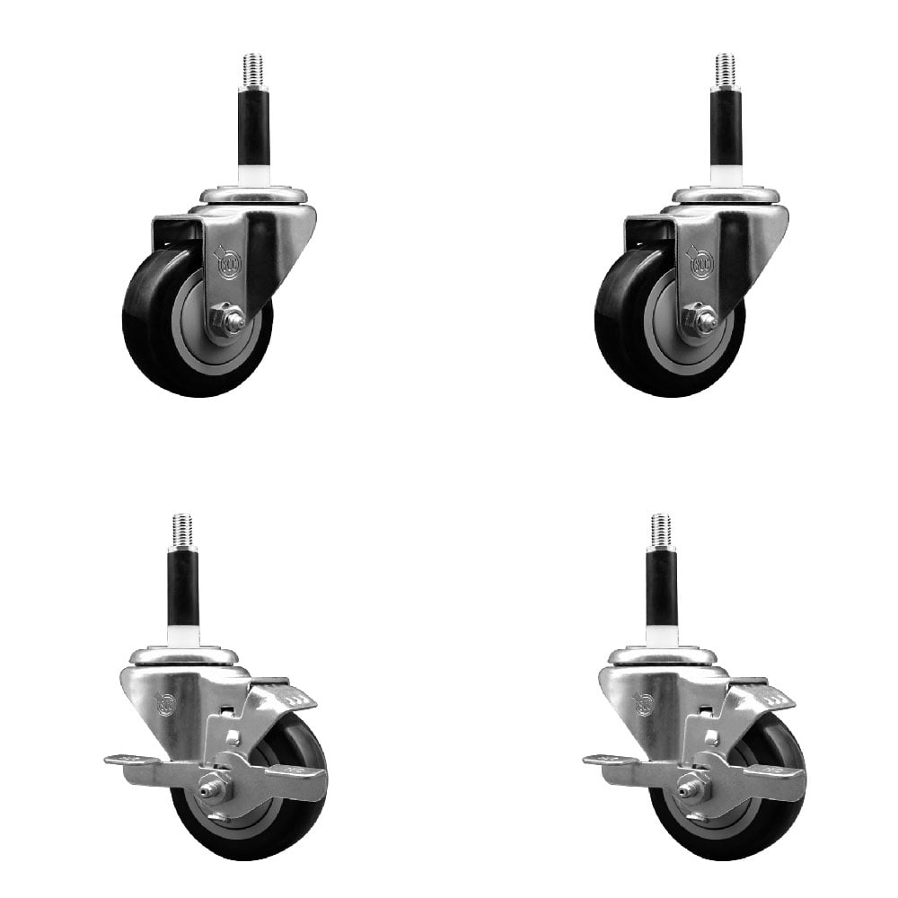 SCC-EX20S314-PPUB-BLK-2-TLB-2-78 Polyurethane Swivel Expanding Stem Caster with 3 in. Black Wheels & 0.87 in. Stems - Set of 4