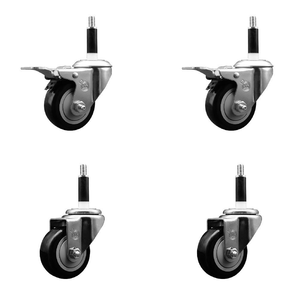 SCC-EXTTL20S314-PPUB-BLK-2-S-2-78 Polyurethane Swivel Expanding Stem Caster with 3 in. Black Wheels & 0.87 in. Stems - Set of 4