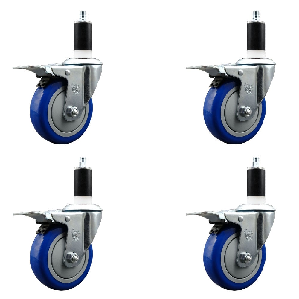 SCC-EXTTL20S414-PPUB-BLUE-138-4 Polyurethane Swivel Expanding Stem Caster with 4 in. Blue Wheels & 1.38 in. Stems - Set of 4