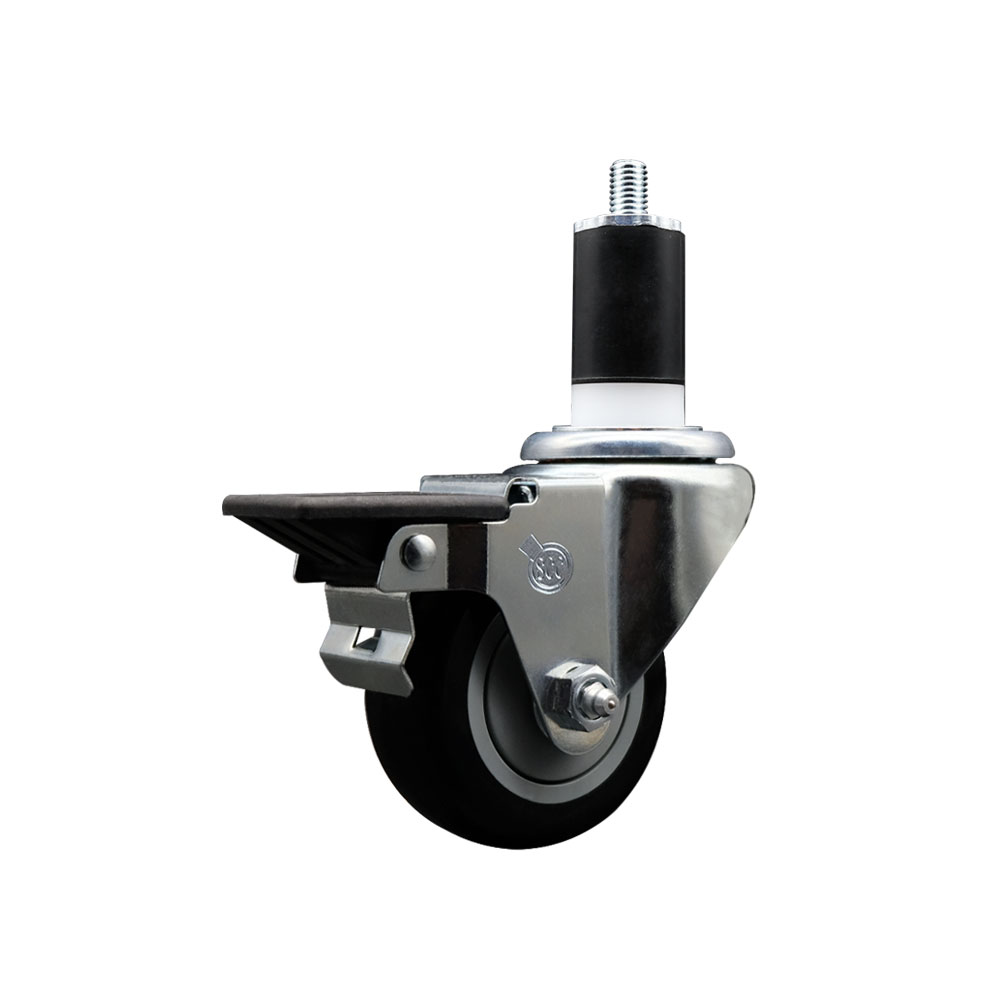 SCC-EX20S314-PPUB-BLK-PLB-112 Polyurethane Expanding Stem Swivel Caster with 3 in. Black Wheel & 1.5 in. Stem & Posi Locking Brake