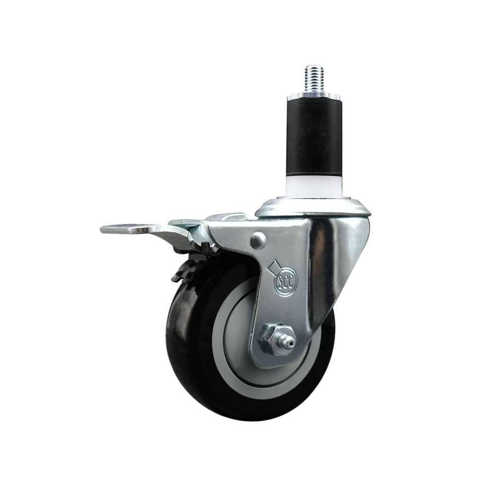 SCC-EXTTL20S3514-PPUB-BLK-112 Polyurethane Expanding Stem Swivel Caster with 3.5 in. Black Wheel & 1.5 in. Stem & Total Locking Brake