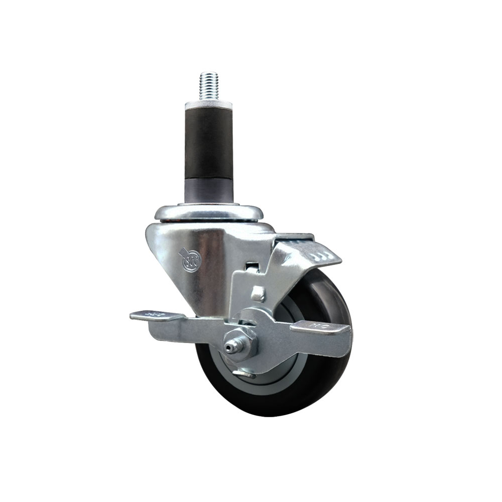 SCC-EX20S314-PPUB-BLK-TLB-114 Polyurethane Expanding Stem Swivel Caster with 3 in. Black Wheel & 1.25 in. Stem & Top Locking Brake