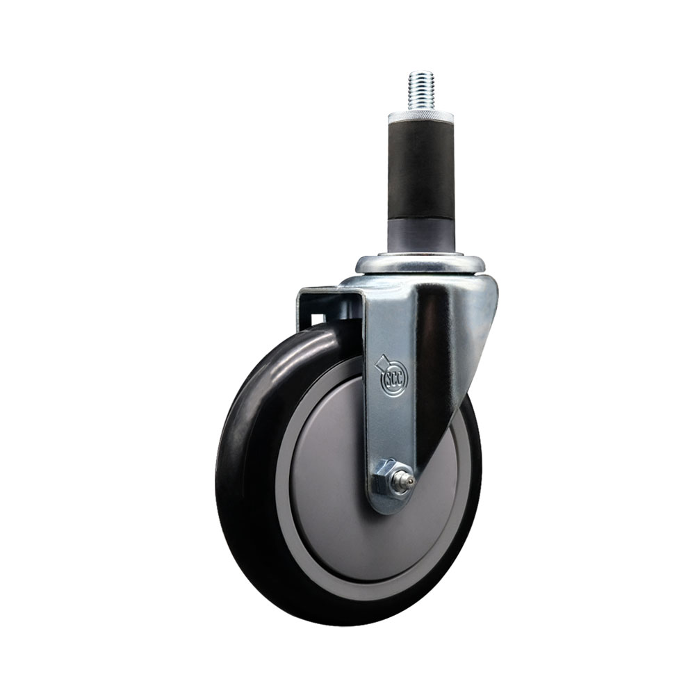 SCC-EX20S514-PPUB-BLK-114 Polyurethane Expanding Stem Swivel Caster with 5 in. Black Wheel & 1.25 in. Stem