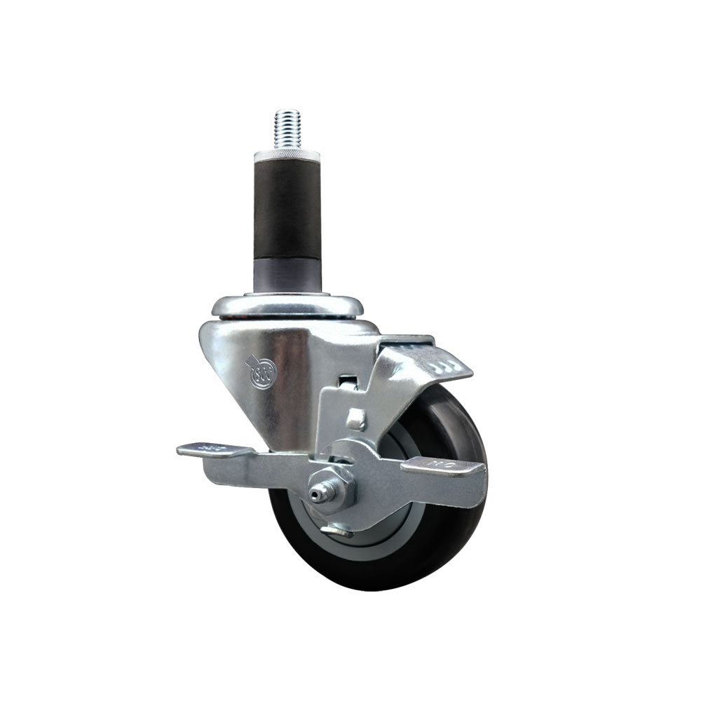 Stainless Steel Polyurethane Expanding Stem Swivel Caster with 3.5 in. Black Wheel & 1.25 in. Stem & Top Locking Brake