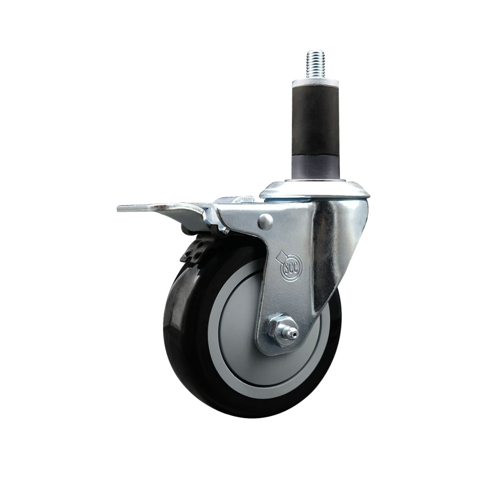 SCC-SSEXTTL20S414-PPUB-BLK-114 Stainless Steel Polyurethane Expanding Stem Swivel Caster with 4 in. Black Wheel & 1.25 in. Stem & Total Locking Brake