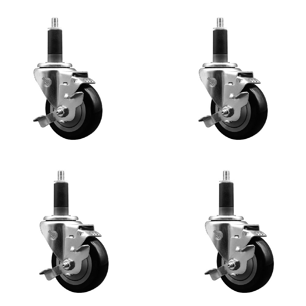 SCC-EX20S3514-PPUB-BLK-TLB-118-4 Polyurethane Swivel Expanding Stem Caster with 3.5 in. Black Wheels & 1.13 in. Stems - Set of 4