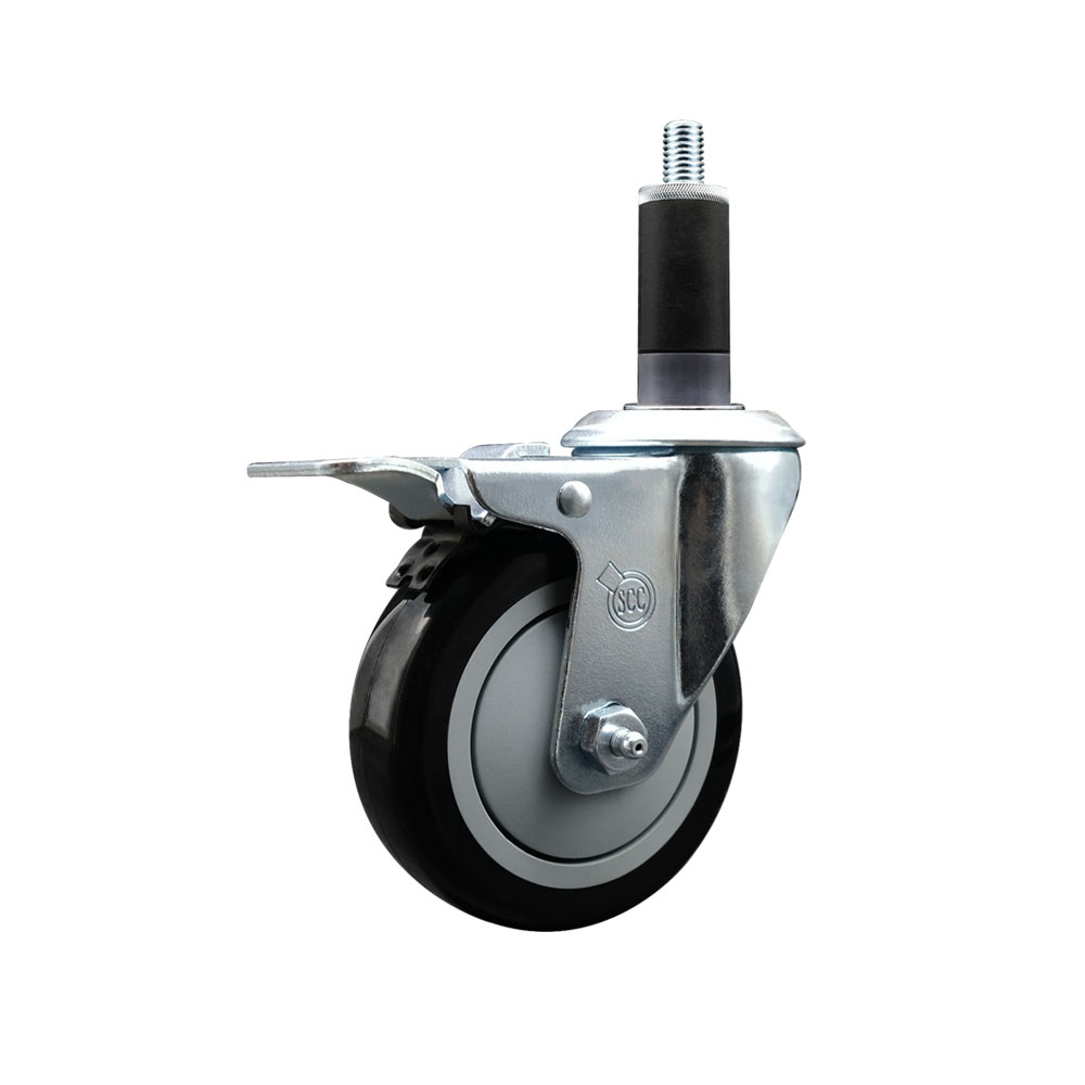 SCC-EXTTL20S414-PPUB-BLK-118 Polyurethane Expanding Stem Swivel Caster with 4 in. Black Wheel & 1.13 in. Stem & Total Locking Brake
