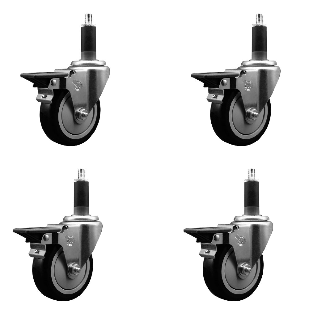 SCC-EX20S414-PPUB-BLK-PLB-118-4 Polyurethane Swivel Expanding Stem Caster with 4 in. Black Wheels & 1.13 in. Stems - Set of 4