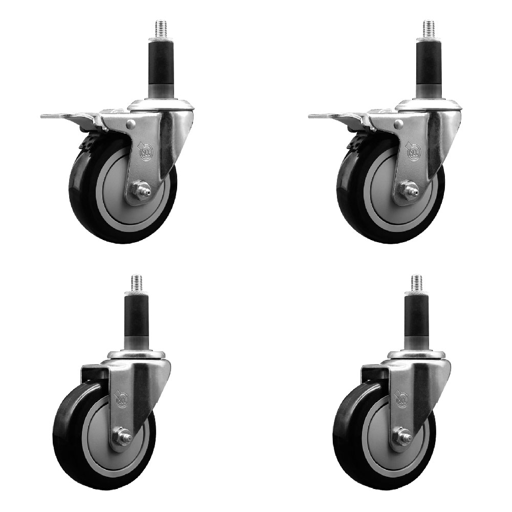 SCC-EXTTL20S414-PPUB-BLK-2-S-2-118 Polyurethane Swivel Expanding Stem Caster with 4 in. Black Wheels & 1.13 in. Stems - Set of 4