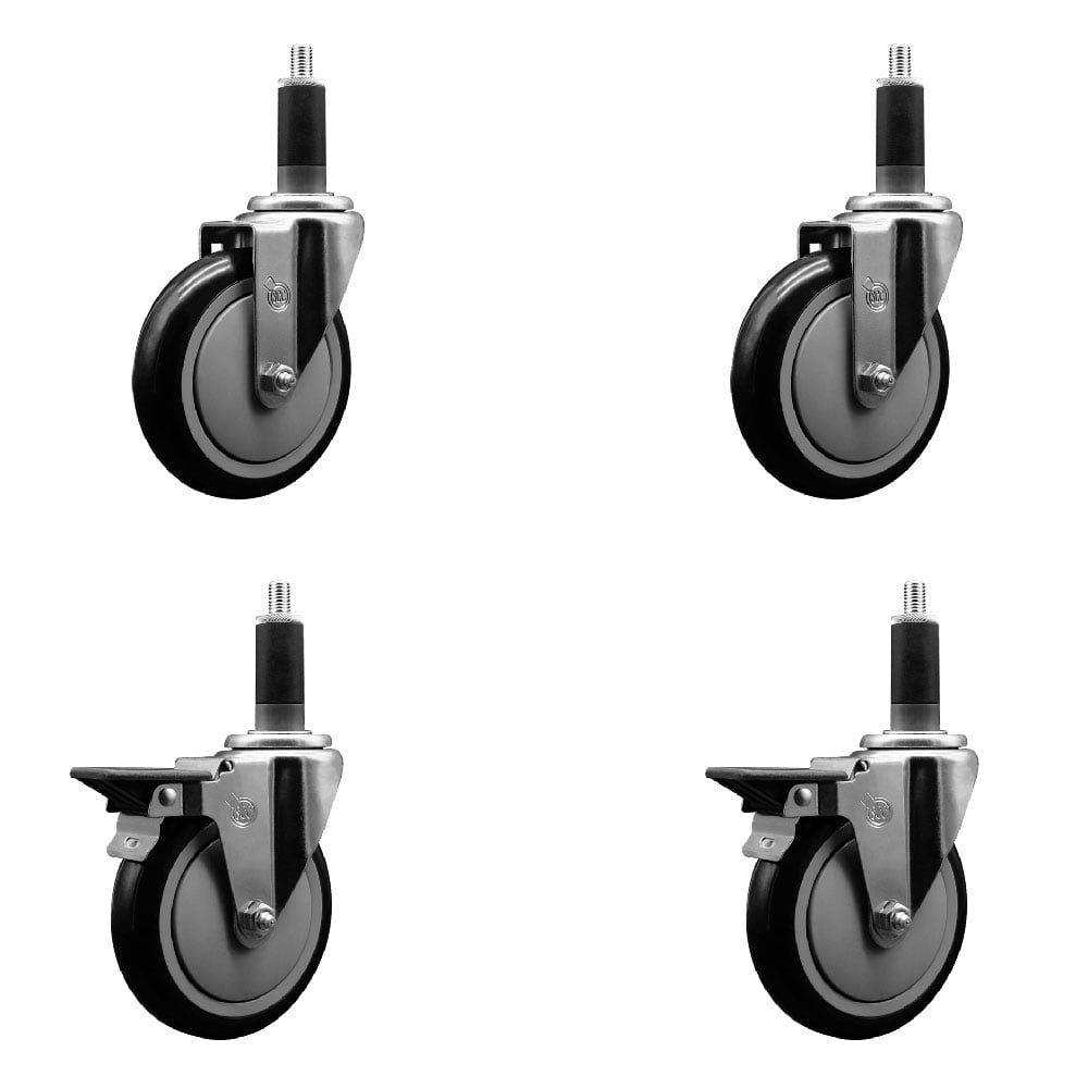 SCC-EX20S514-PPUB-BLK-2-PLB-2-118 Polyurethane Swivel Expanding Stem Caster with 5 in. Black Wheels & 1.13 in. Stems - Set of 4
