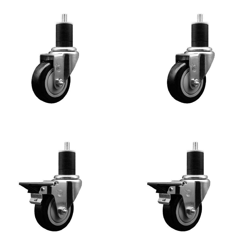 SCC-EX20S3514-PPUB-BLK-2-PLB-2-134 Polyurethane Swivel Expanding Stem Caster with 3.5 in. Black Wheels & 1.75 in. Stems - Set of 4