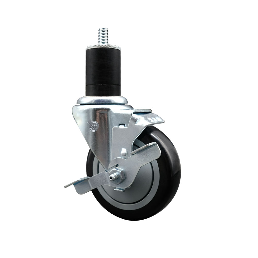 SCC-EX20S414-PPUB-BLK-TLB-134 Polyurethane Expanding Stem Swivel Caster with 4 in. Black Wheel & 1.75 in. Stem & Top Locking Brake