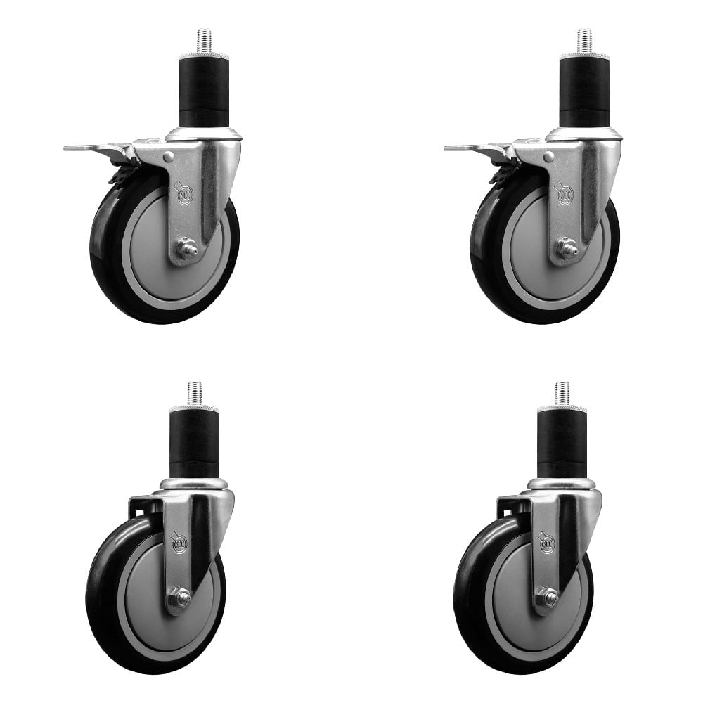SCC-EXTTL20S514-PPUB-BLK-2-S-2-134 Polyurethane Swivel Expanding Stem Caster with 5 in. Black Wheels & 1.75 in. Stems - Set of 4