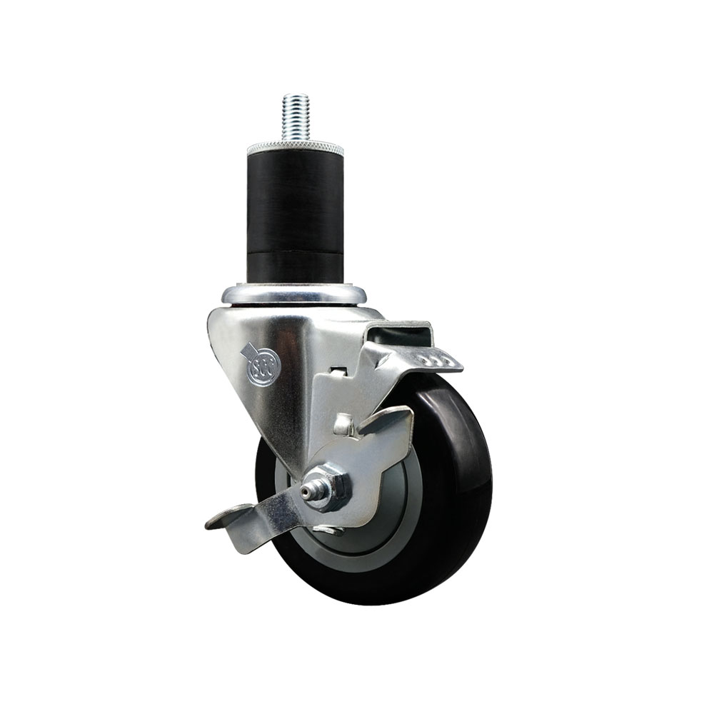 Stainless Steel Polyurethane Expanding Stem Swivel Caster with 3.5 in. Black Wheel & 1.75 in. Stem & Top Locking Brake