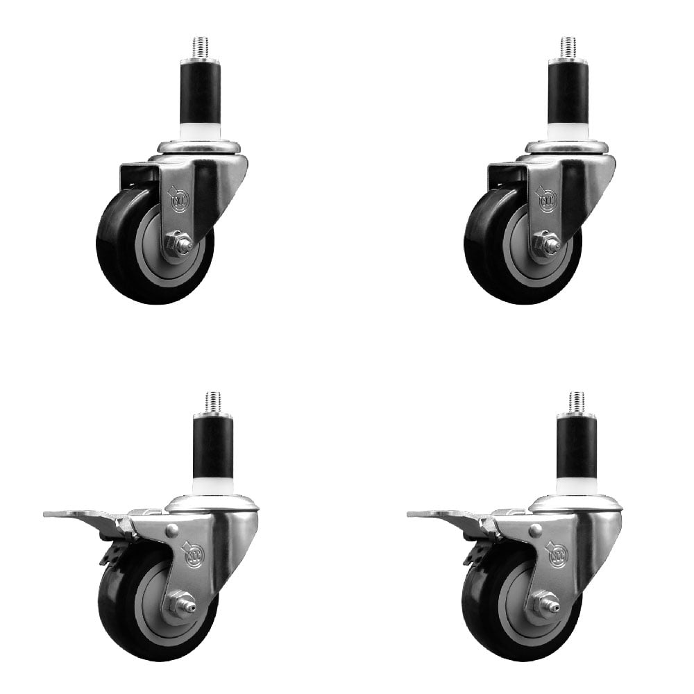 SCC-EXTTL20S314-PPUB-BLK-2-S-2-138 Polyurethane Swivel Expanding Stem Caster with 3 in. Black Wheels & 1.38 in. Stems - Set of 4