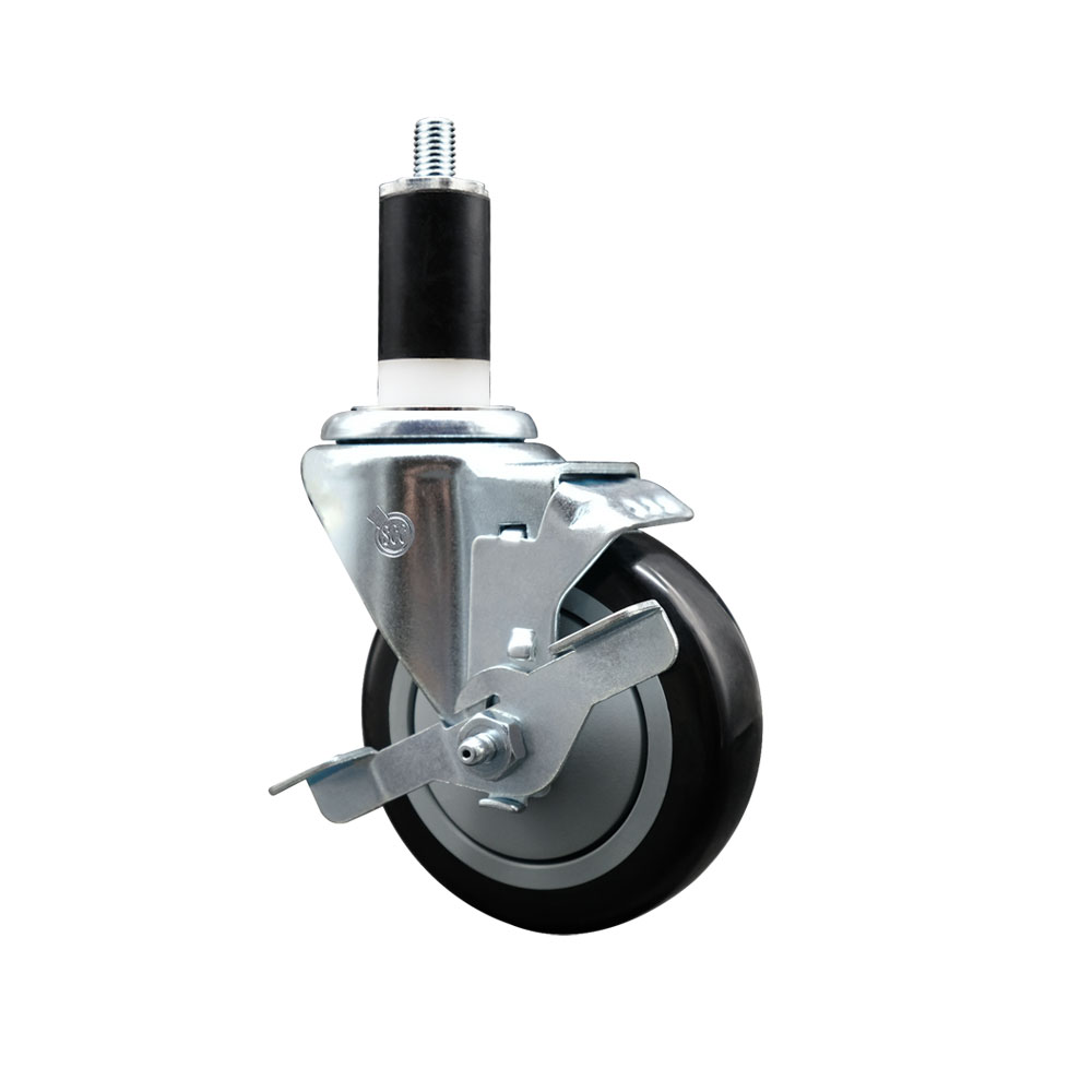 SCC-EX20S414-PPUB-BLK-TLB-138 Polyurethane Expanding Stem Swivel Caster with 4 in. Black Wheel & 1.38 in. Stem & Top Locking Brake